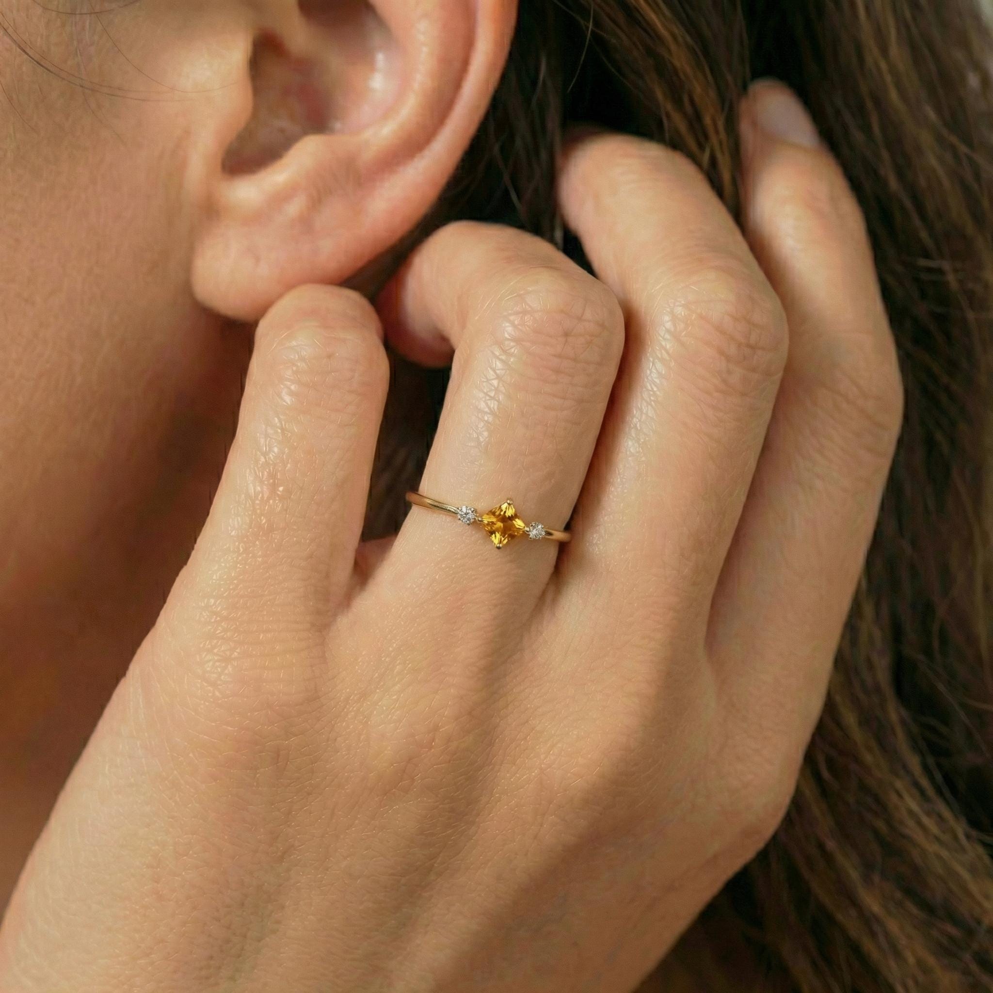 Citrine Wedding Band Ring Birthday Gift For Her November Birthstone Dainty Gold Promise Ring Minimalist Jewelry