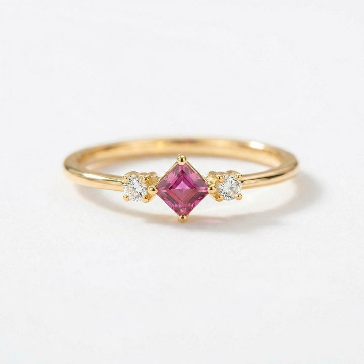 Pink Tourmaline Three Stone Ring, October Birthstone Promise Ring, Dainty Minimalist Pink Gemstone Jewelry, Birthday Gift for Her