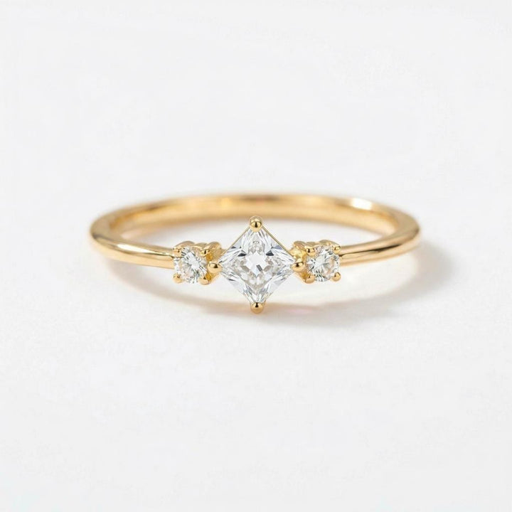 Simulated Diamond Kite Engagement Ring, Three Stone Art Deco Ring, Dainty Minimalist Promise Ring, Bridal Anniversary Gift for Her