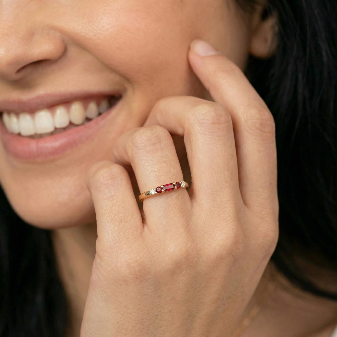 January Birthstone Garnet Ring Dainty Gold Baguette Wedding Band Minimalist Birthday Gift Simple Stacking Promise Ring