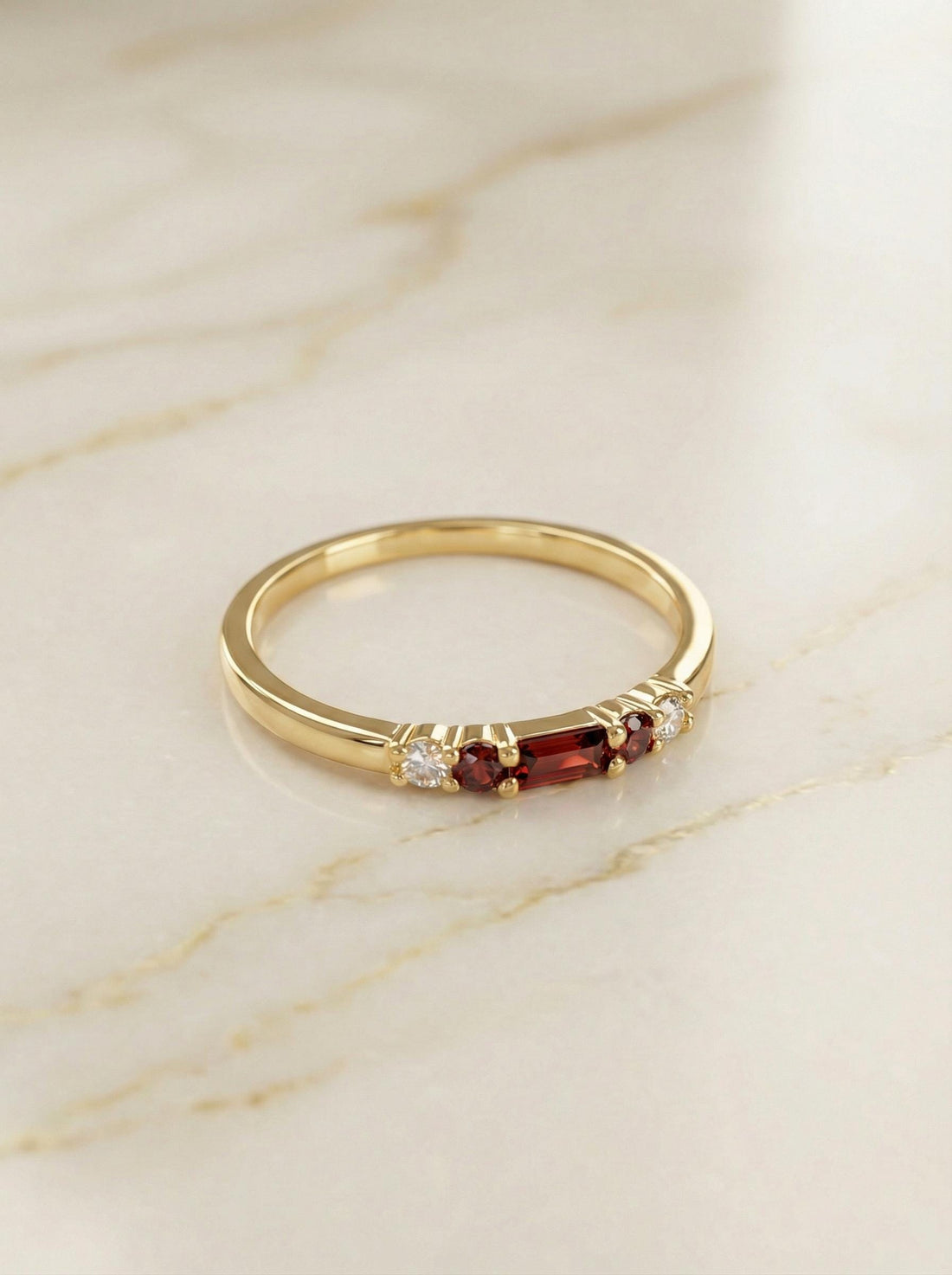 January Birthstone Garnet Ring Dainty Gold Baguette Wedding Band Minimalist Birthday Gift Simple Stacking Promise Ring