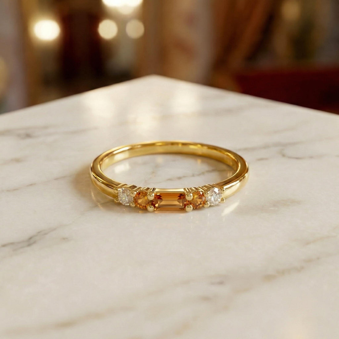 November Birthstone Citrine Ring Dainty Gold Baguette Wedding Band Minimalist Birthday Gift Simple Stacking Promise Ring