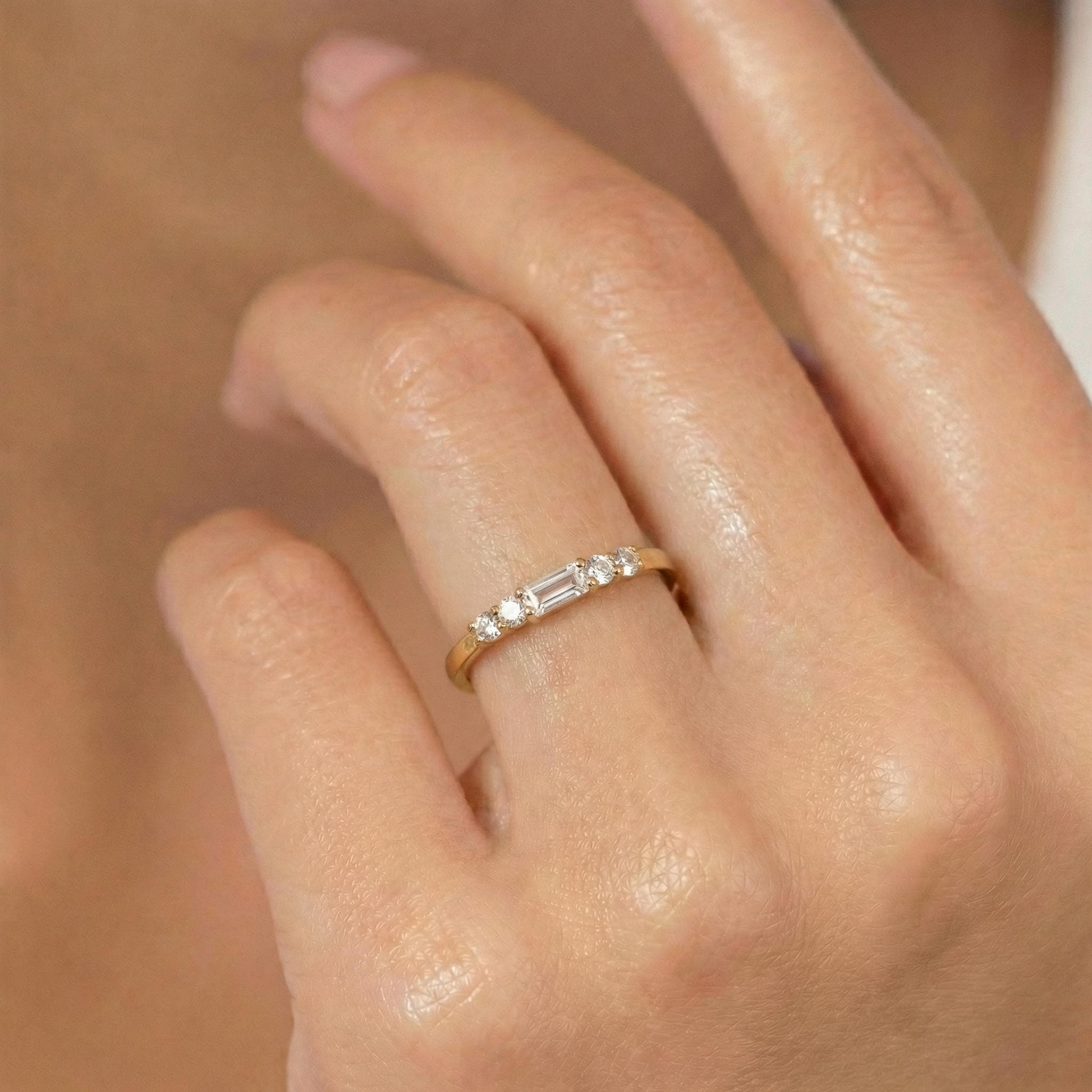 Baguette Moissanite Wedding Band, Sterling Silver Minimalist Gold Promise Ring, Elegant Stacking Ring Gift for Women