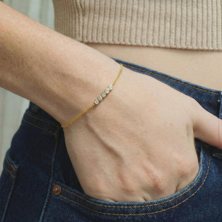 Lab Grown Diamond Bracelet, 14K Gold Bezel Station Chain Bracelet, Minimalist Bridal Jewelry, Bridesmaid Gift for Her