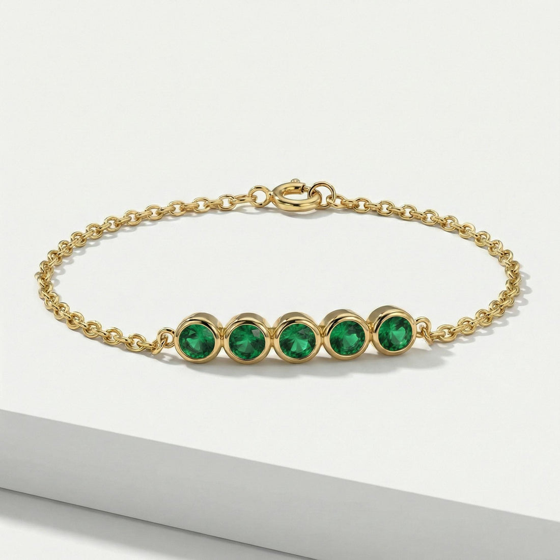 Emerald Birthstone Bracelet, May Birthstone Jewelry, Dainty Gold Bezel Set Bracelet, Personalized Bridesmaid Gift for Her