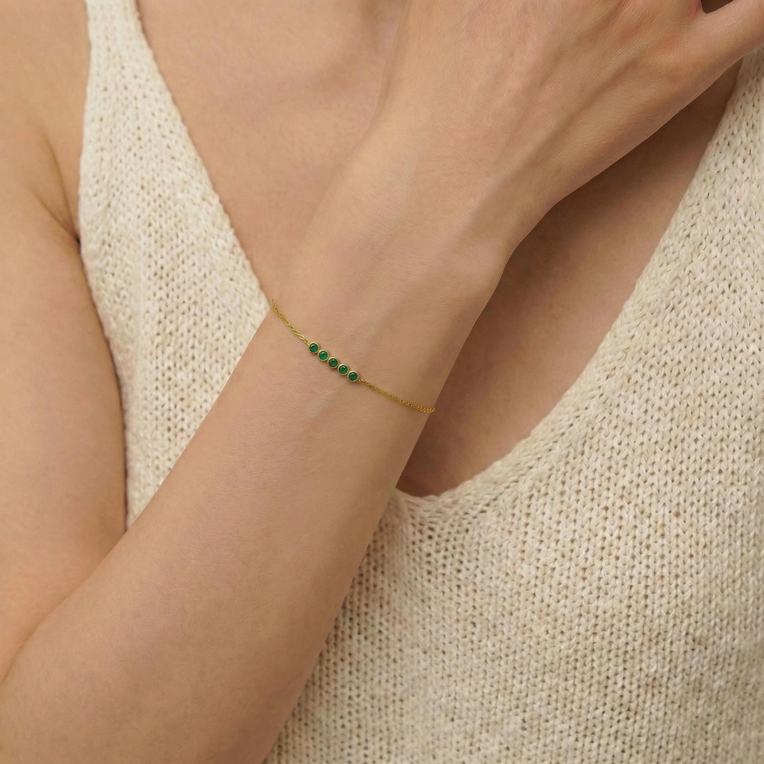Emerald Birthstone Bracelet, May Birthstone Jewelry, Dainty Gold Bezel Set Bracelet, Personalized Bridesmaid Gift for Her