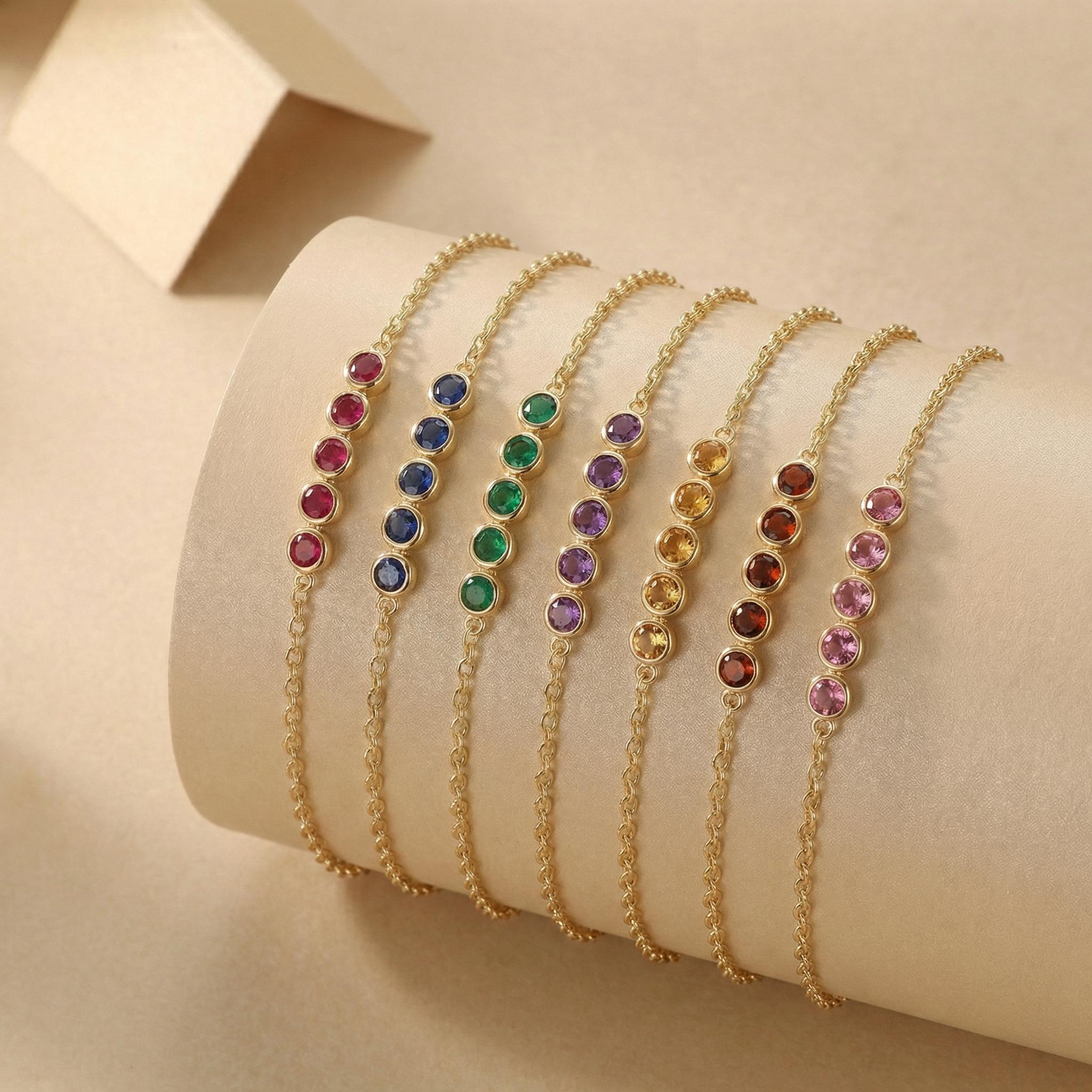 Birthstone Bracelet, Personalized Bridesmaid Gift, Dainty Custom Gemstone Bracelet, Bridal Party Jewelry