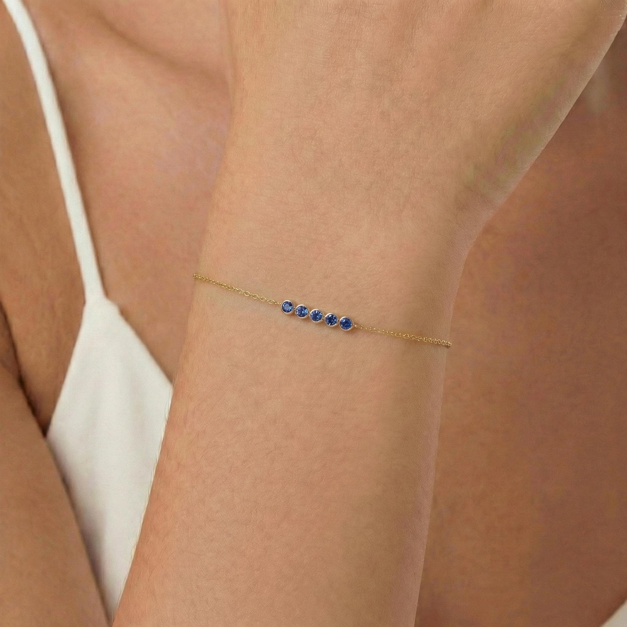 Blue Sapphire Birthstone Bracelet, September Birthstone Jewelry, Dainty Gold Station Chain, Bridesmaid Gift for Her