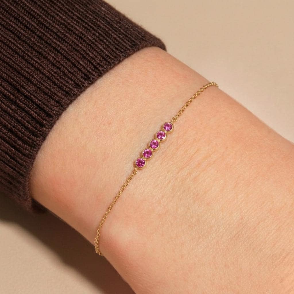 Pink Tourmaline Bracelet Bridesmaid Gift For Her 14k Gold Bezel Set Jewelry October Birthstone Present