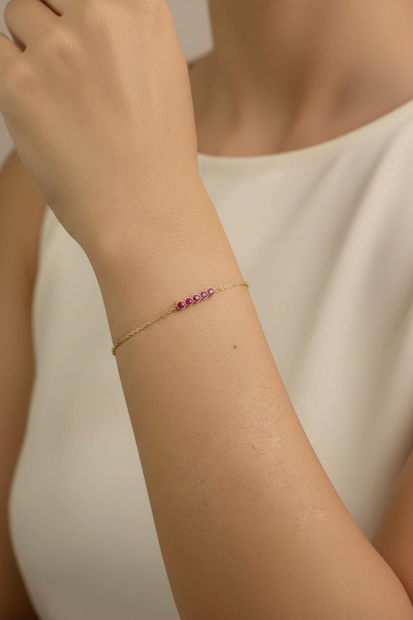 Pink Tourmaline Bracelet Bridesmaid Gift For Her 14k Gold Bezel Set Jewelry October Birthstone Present