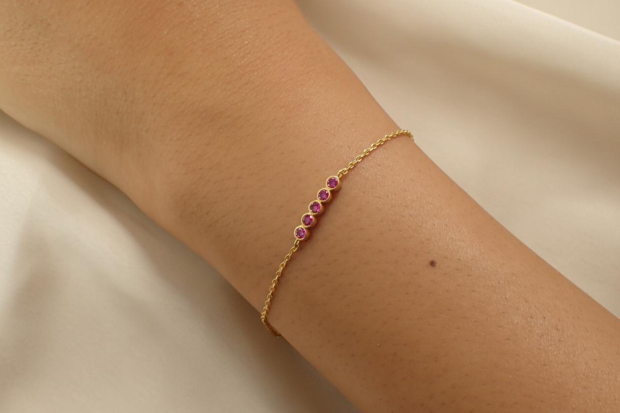 Pink Tourmaline Bracelet Bridesmaid Gift For Her 14k Gold Bezel Set Jewelry October Birthstone Present