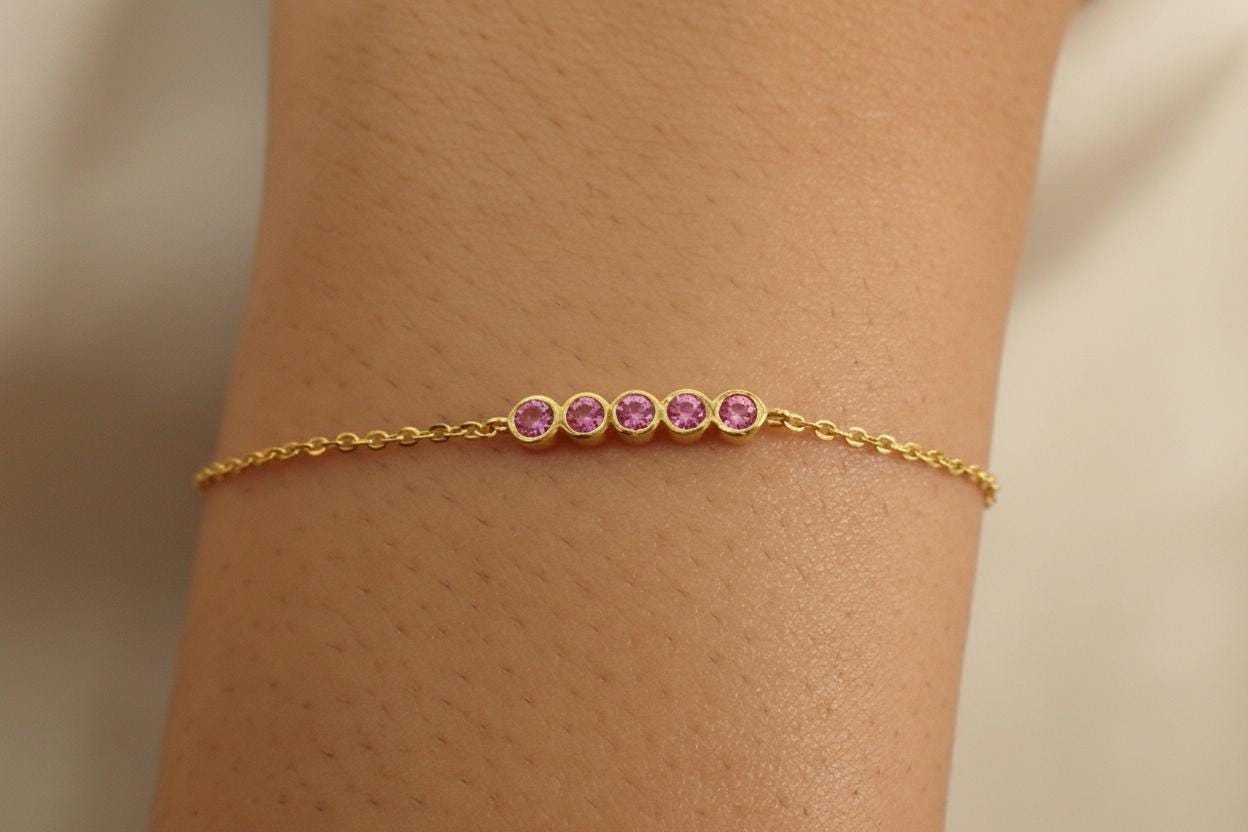 Pink Tourmaline Bracelet Bridesmaid Gift For Her 14k Gold Bezel Set Jewelry October Birthstone Present