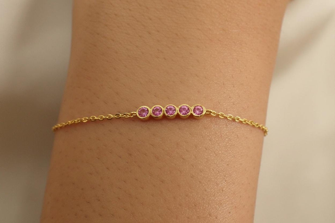 Pink Tourmaline Bracelet Bridesmaid Gift For Her 14k Gold Bezel Set Jewelry October Birthstone Present