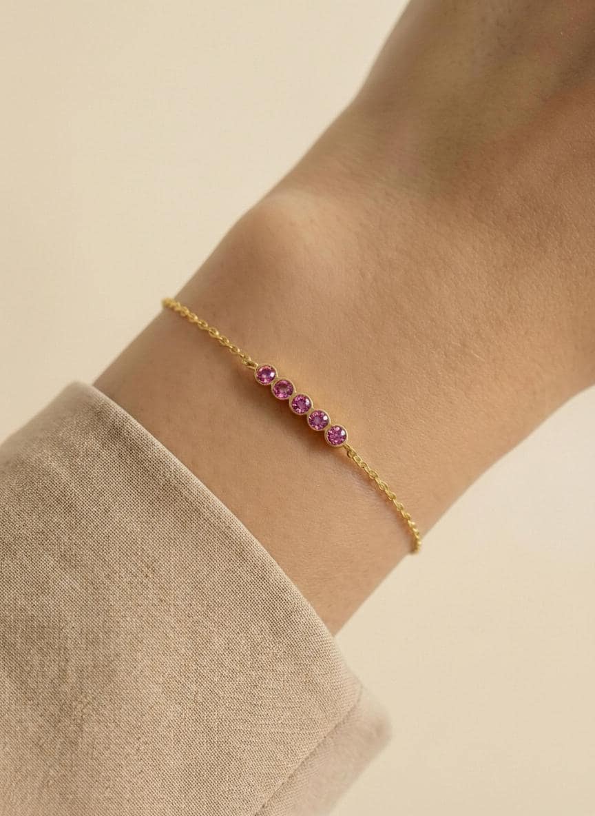 Pink Tourmaline Bracelet Bridesmaid Gift For Her 14k Gold Bezel Set Jewelry October Birthstone Present