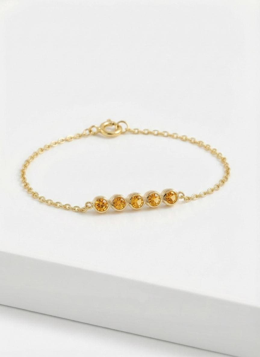Citrine Birthstone Bracelet, November Birthstone Jewelry, Dainty Gold Station Chain, Personalized Bridesmaid Gift for Her