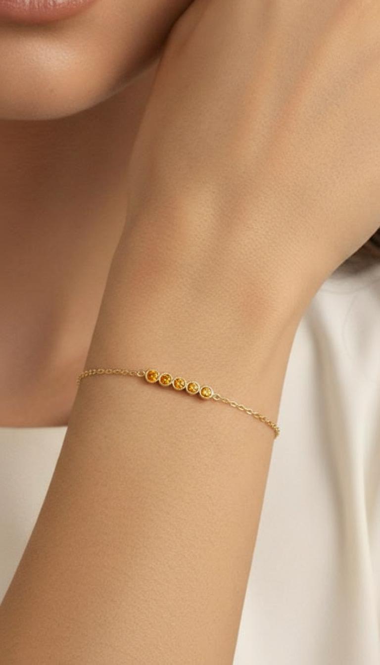 Citrine Birthstone Bracelet, November Birthstone Jewelry, Dainty Gold Station Chain, Personalized Bridesmaid Gift for Her