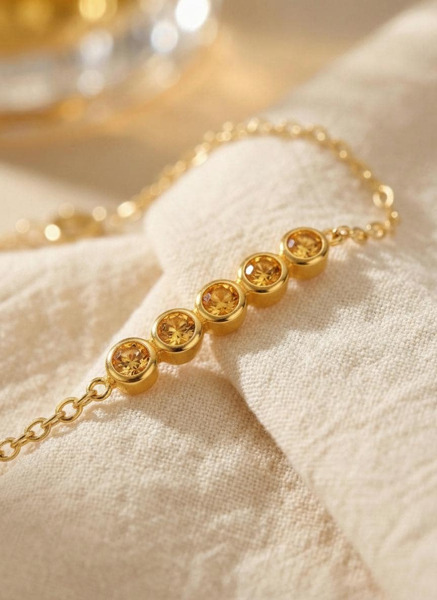Citrine Birthstone Bracelet, November Birthstone Jewelry, Dainty Gold Station Chain, Personalized Bridesmaid Gift for Her