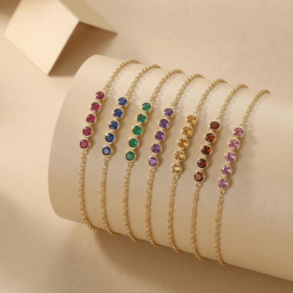 Blue Zircon Birthstone Bracelet, December Birthstone Jewelry, Dainty Gold Bezel Station Chain, Bridesmaid Gift for Her