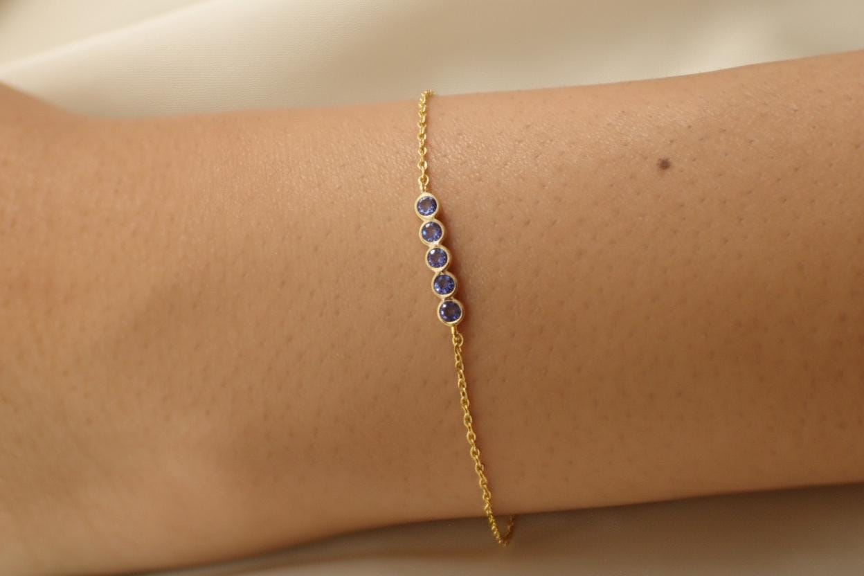 Tanzanite Birthstone Bracelet, December Birthstone Jewelry, Dainty Gold Chain Bracelet, Personalized Bridesmaid Gift for Her