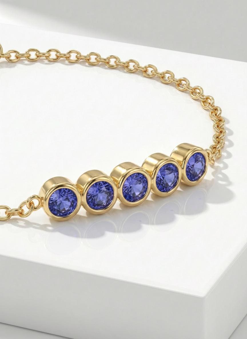 Tanzanite Birthstone Bracelet, December Birthstone Jewelry, Dainty Gold Chain Bracelet, Personalized Bridesmaid Gift for Her