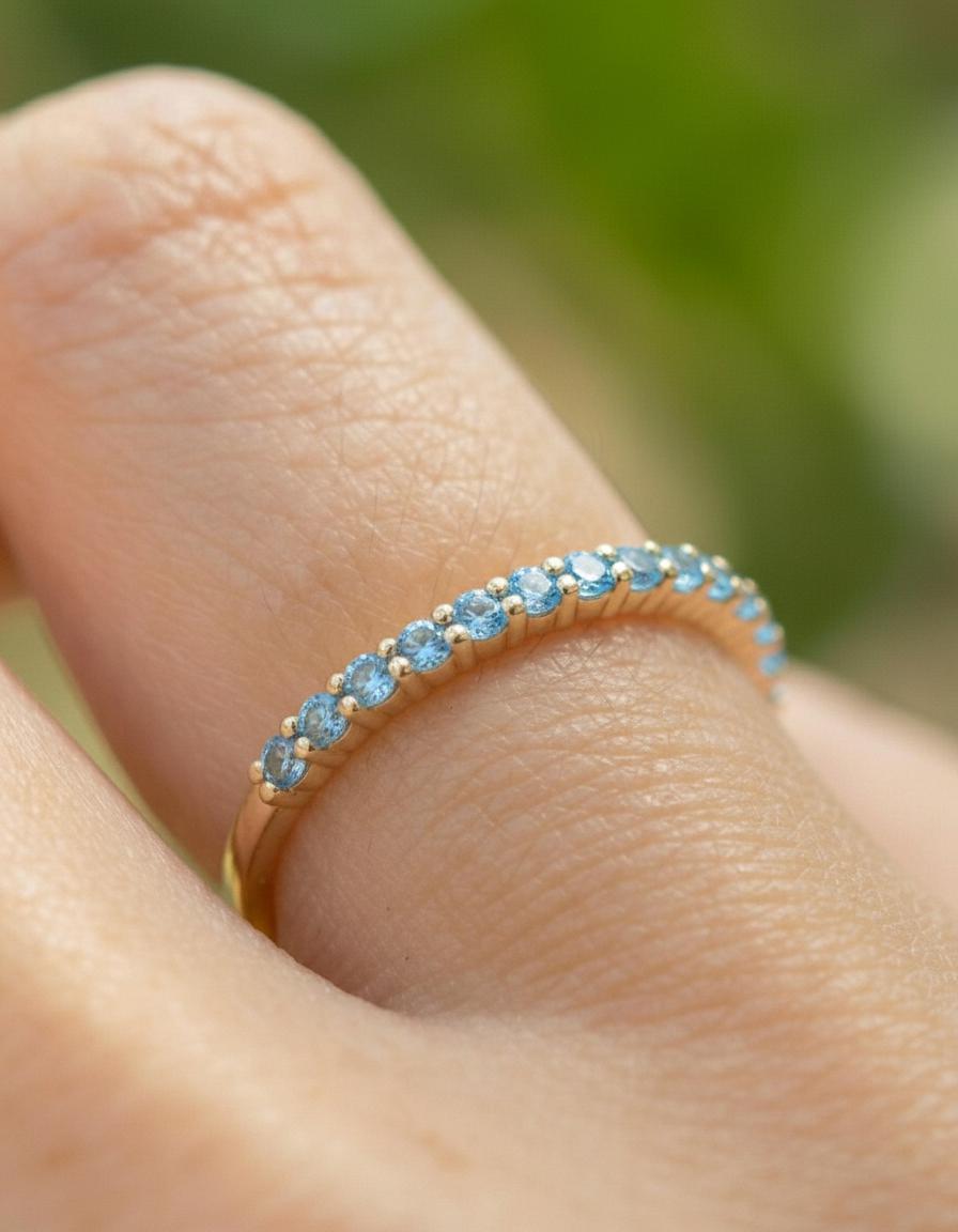 Shared Prong Topaz Wedding Band, November Birthstone Ring, Classic Wedding Ring, Women Wedding Band