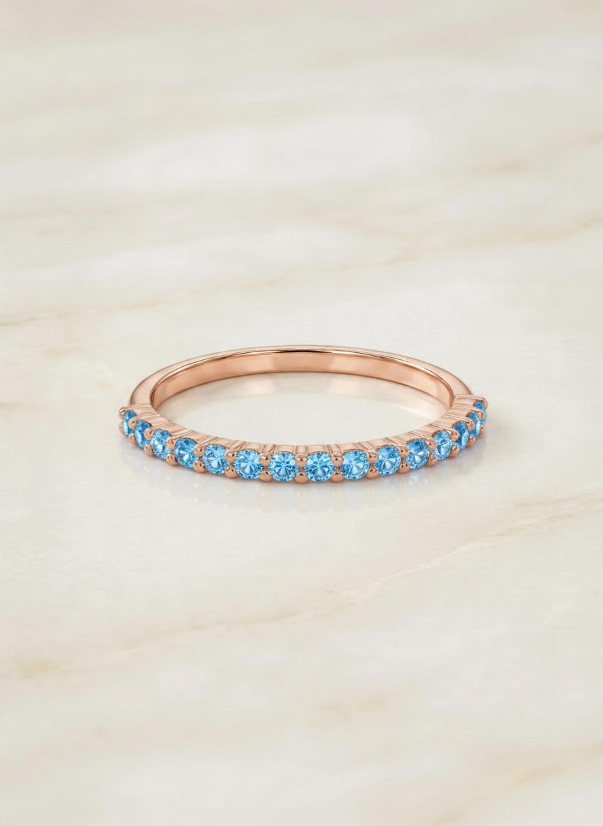 Shared Prong Topaz Wedding Band, November Birthstone Ring, Classic Wedding Ring, Women Wedding Band