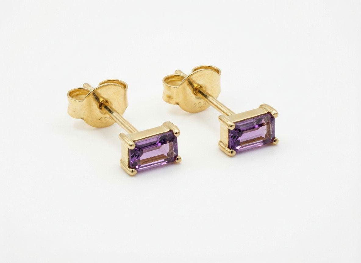 Amethyst Stud Earrings, February Birthstone Jewelry, Dainty Purple Gemstone Studs, Minimalist Birthday Gift for Her