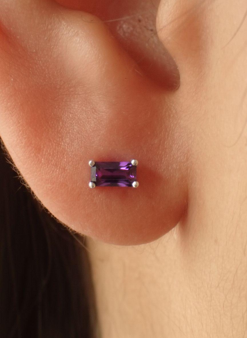 Amethyst Stud Earrings, February Birthstone Jewelry, Dainty Purple Gemstone Studs, Minimalist Birthday Gift for Her
