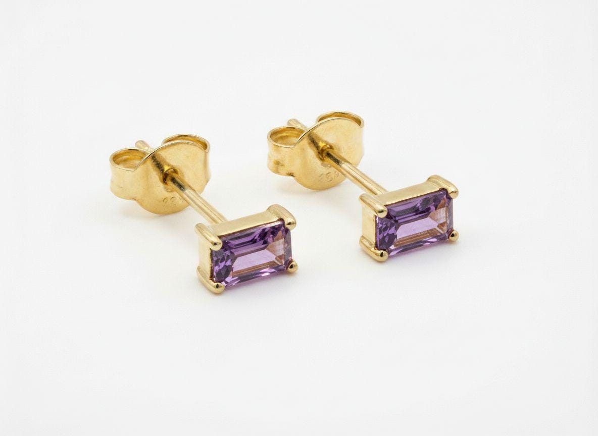 Amethyst Stud Earrings, February Birthstone Jewelry, Dainty Purple Gemstone Studs, Minimalist Birthday Gift for Her