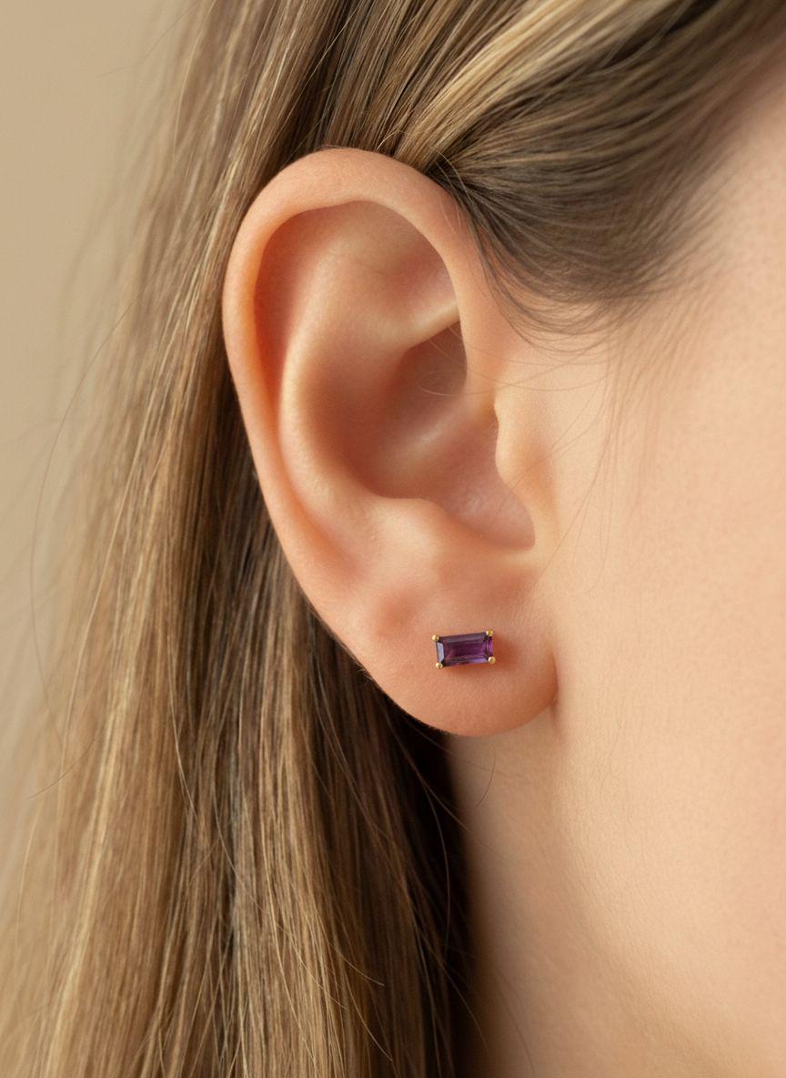 Amethyst Stud Earrings, February Birthstone Jewelry, Dainty Purple Gemstone Studs, Minimalist Birthday Gift for Her