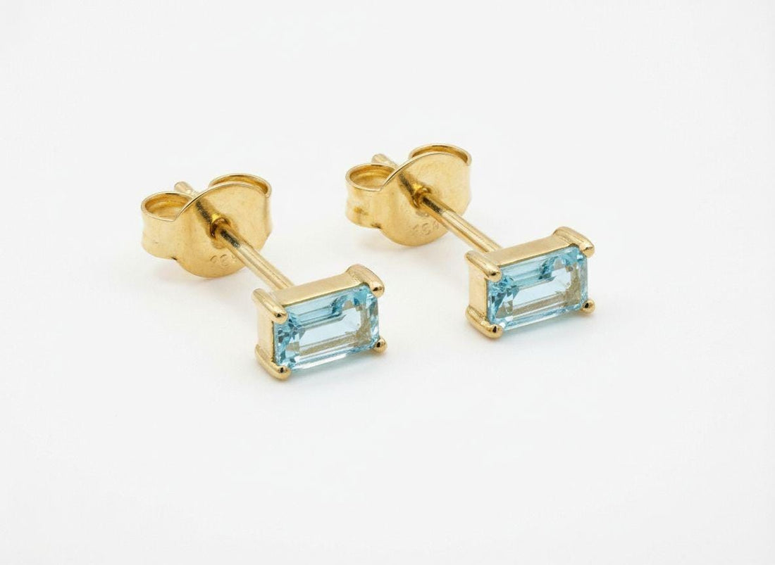 Aquamarine Stud Earrings March Birthstone Birthday Gift For Her Minimalist Light Blue Emerald Cut Jewelry