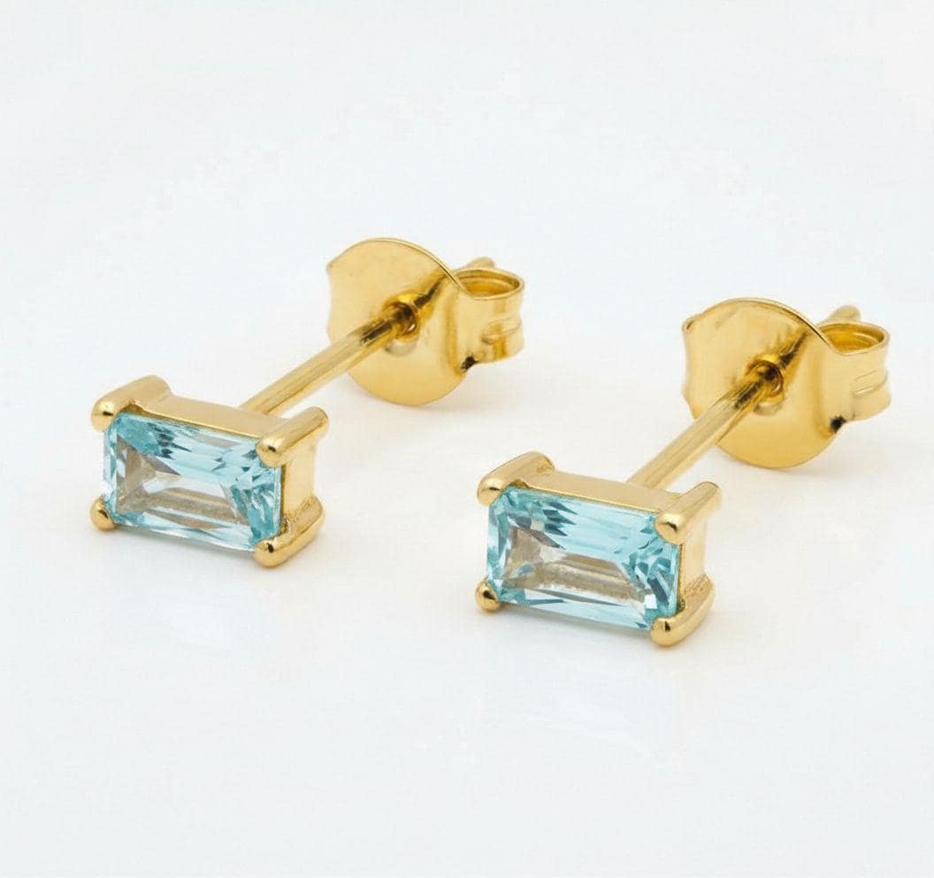 Aquamarine Stud Earrings March Birthstone Birthday Gift For Her Minimalist Light Blue Emerald Cut Jewelry
