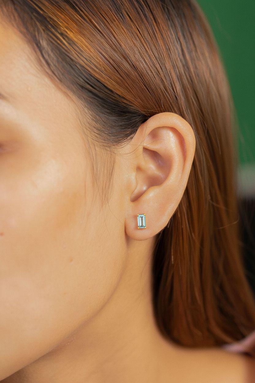 Aquamarine Stud Earrings March Birthstone Birthday Gift For Her Minimalist Light Blue Emerald Cut Jewelry