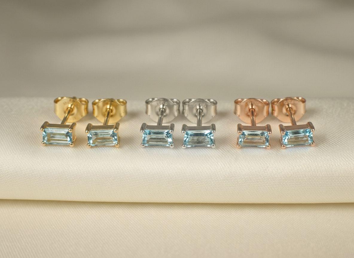 Aquamarine Stud Earrings March Birthstone Birthday Gift For Her Minimalist Light Blue Emerald Cut Jewelry