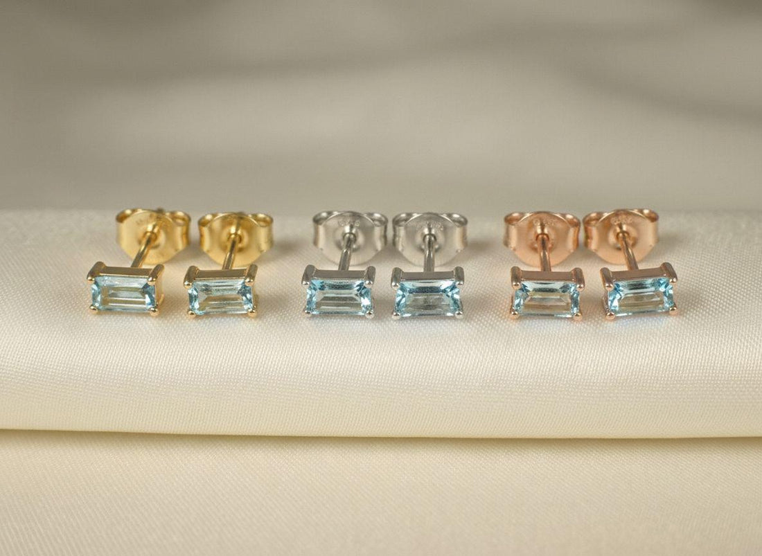 Aquamarine Stud Earrings March Birthstone Birthday Gift For Her Minimalist Light Blue Emerald Cut Jewelry