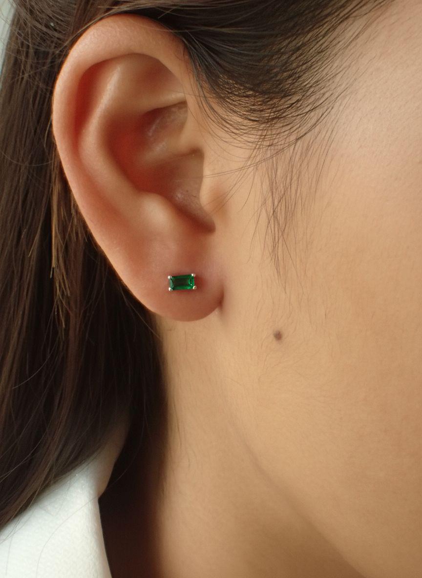 Emerald Pair Of Earrings Birthday Gift For Her Green Gemstone Studs May Birthstone Jewelry