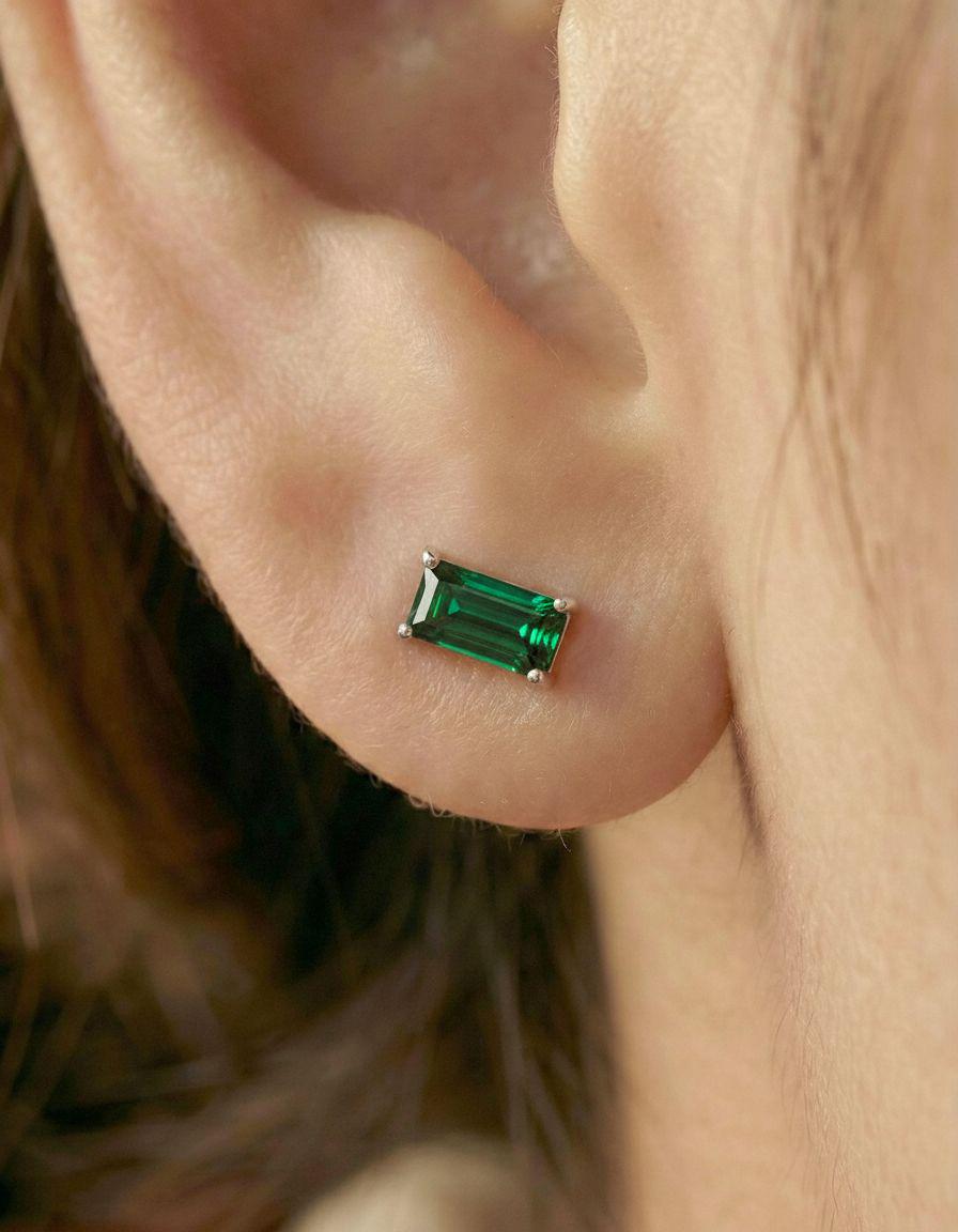 Emerald Pair Of Earrings Birthday Gift For Her Green Gemstone Studs May Birthstone Jewelry