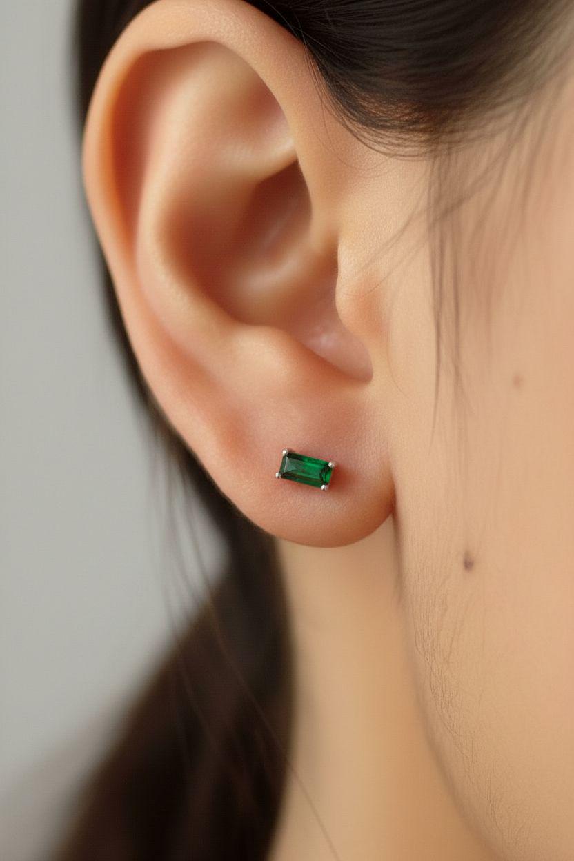 Emerald Pair Of Earrings Birthday Gift For Her Green Gemstone Studs May Birthstone Jewelry