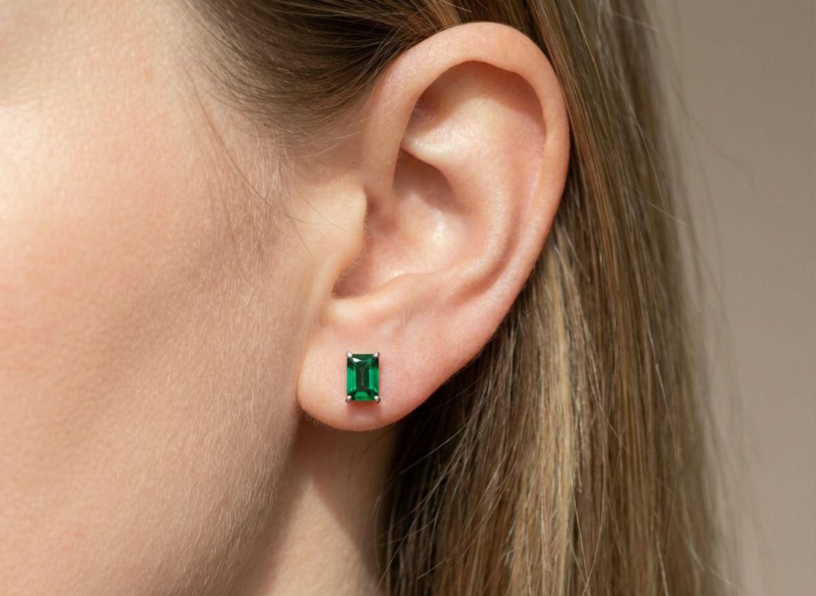 Emerald Pair Of Earrings Birthday Gift For Her Green Gemstone Studs May Birthstone Jewelry