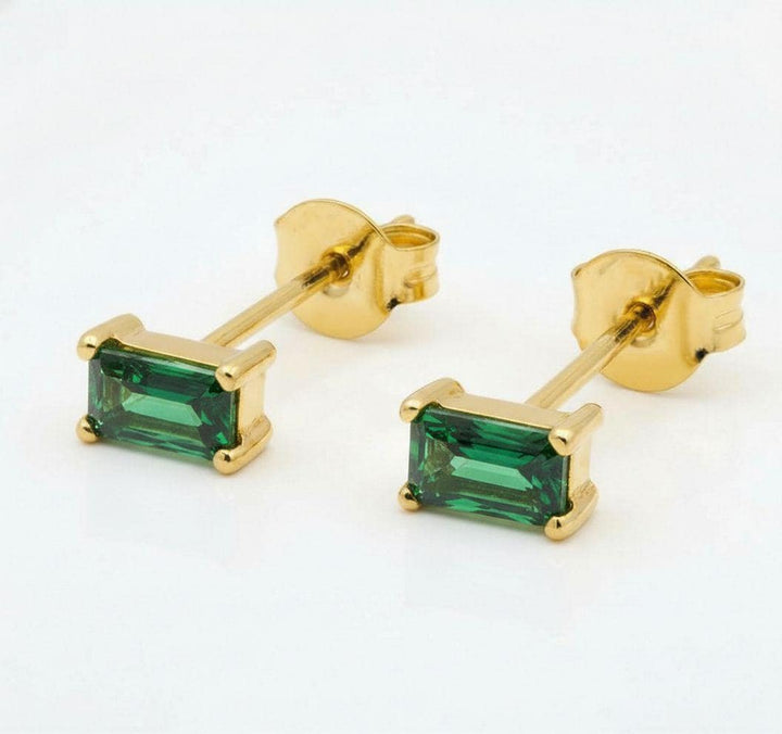 Emerald Pair Of Earrings Birthday Gift For Her Green Gemstone Studs May Birthstone Jewelry