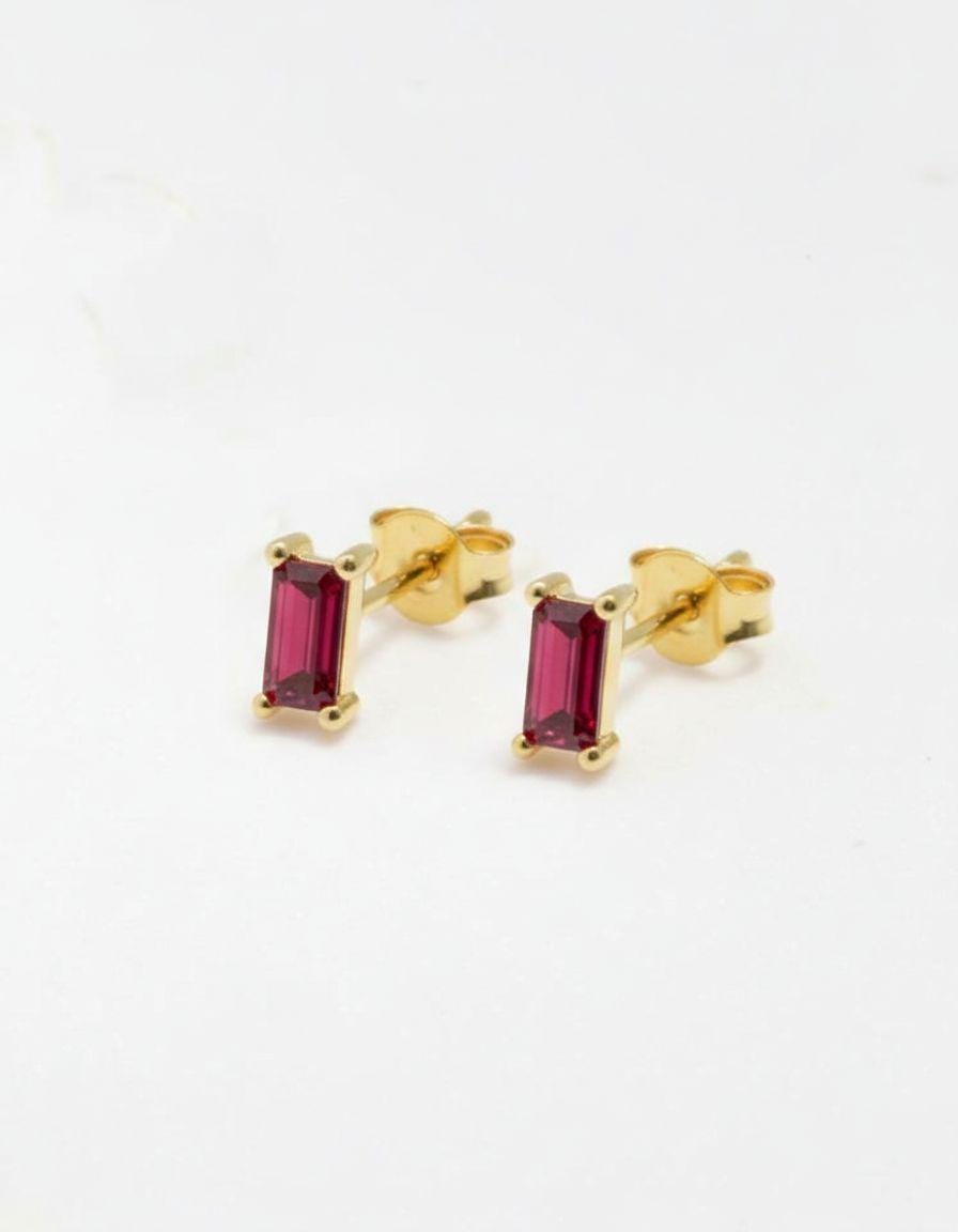 Ruby Pair Of Earrings Birthday Gift For Her Emerald Cut Red Gemstone Studs Minimalist July Birthstone Jewelry
