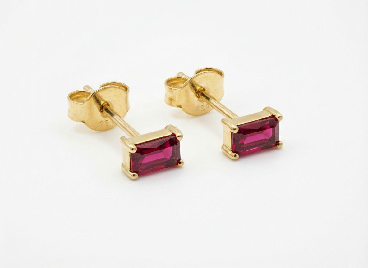 Ruby Pair Of Earrings Birthday Gift For Her Emerald Cut Red Gemstone Studs Minimalist July Birthstone Jewelry