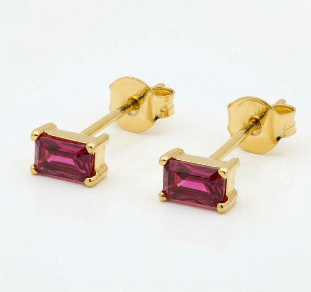 Ruby Pair Of Earrings Birthday Gift For Her Emerald Cut Red Gemstone Studs Minimalist July Birthstone Jewelry