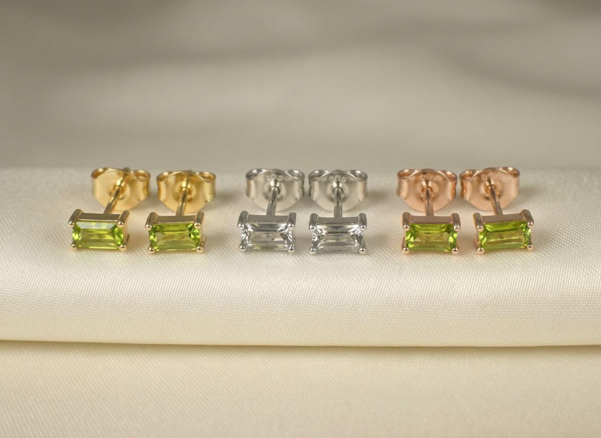 Peridot Pair Of Earrings August Birthday Gift For Her Lime Green Emerald Cut Studs
