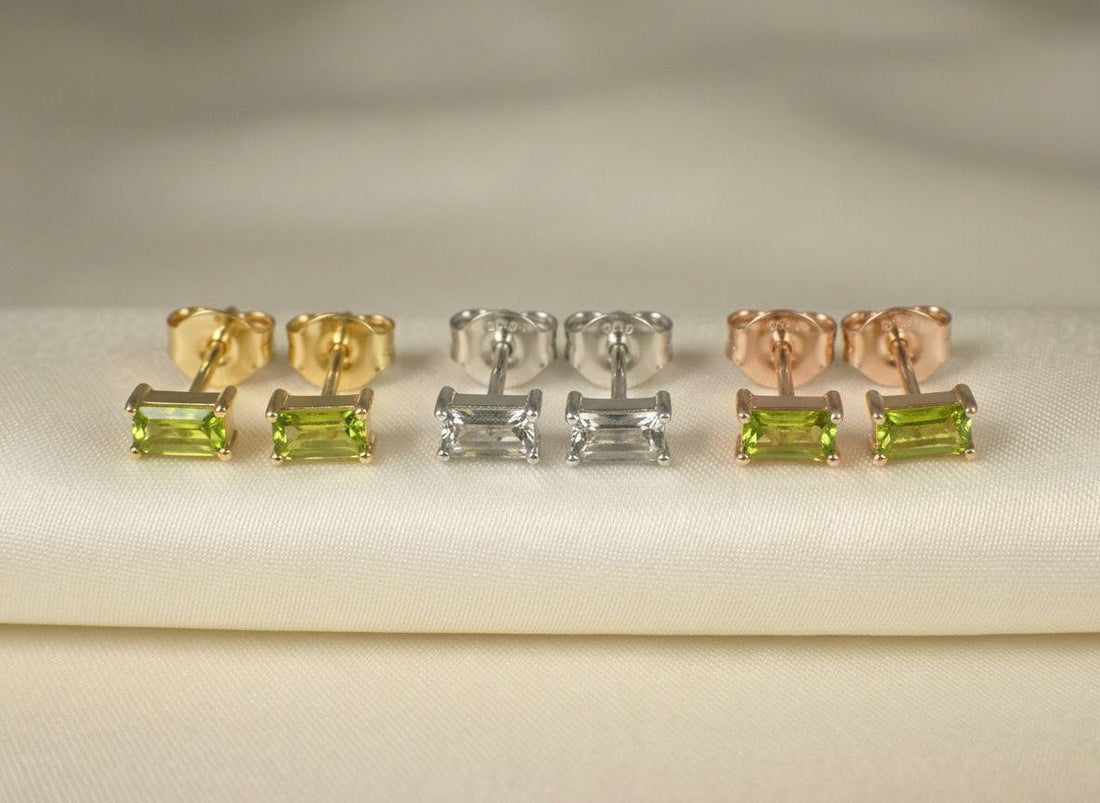 Peridot Pair Of Earrings August Birthday Gift For Her Lime Green Emerald Cut Studs