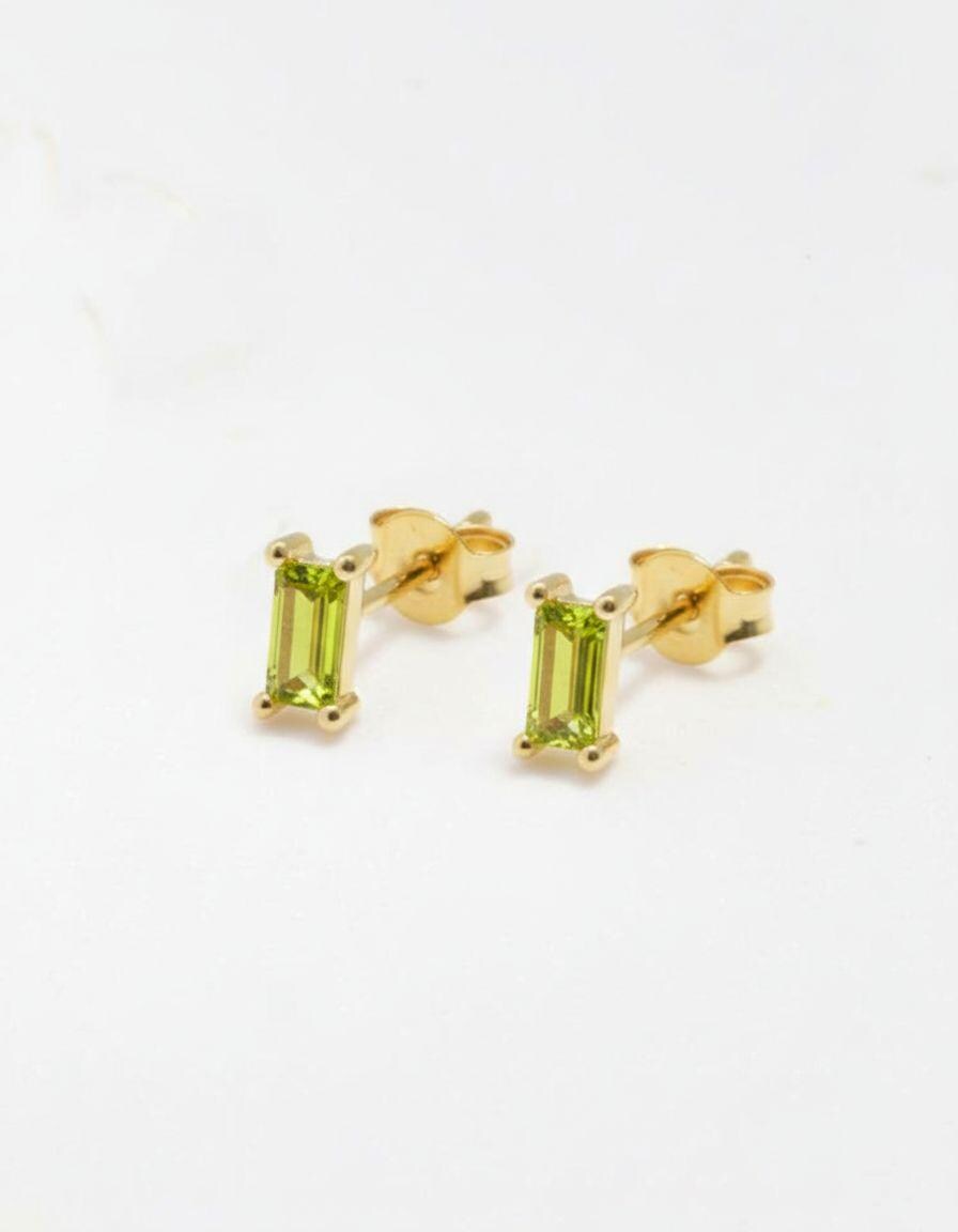 Peridot Pair Of Earrings August Birthday Gift For Her Lime Green Emerald Cut Studs