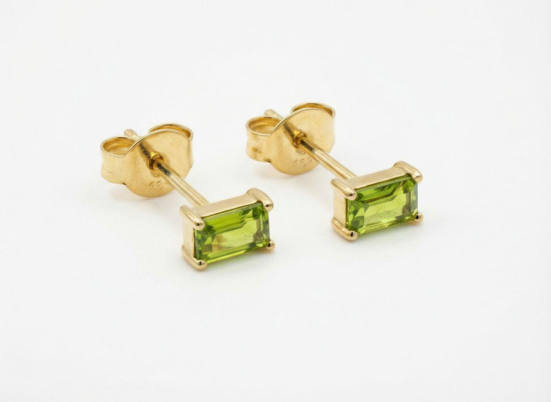 Peridot Pair Of Earrings August Birthday Gift For Her Lime Green Emerald Cut Studs