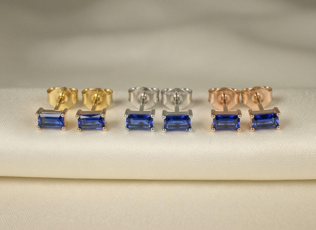Emerald Cut Blue Sapphire Stud Earrings, September Birthstone Jewelry, Royal Blue Gemstone Studs, Birthday Gift for Her