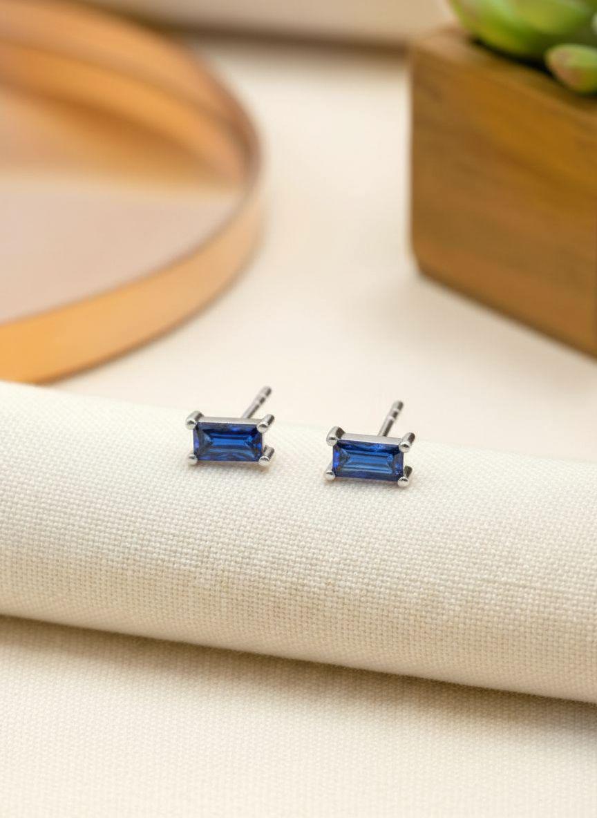 Emerald Cut Blue Sapphire Stud Earrings, September Birthstone Jewelry, Royal Blue Gemstone Studs, Birthday Gift for Her
