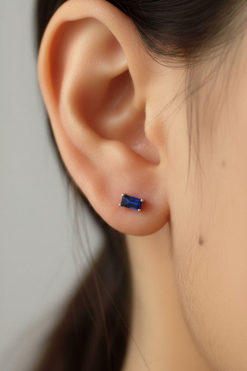 Emerald Cut Blue Sapphire Stud Earrings, September Birthstone Jewelry, Royal Blue Gemstone Studs, Birthday Gift for Her